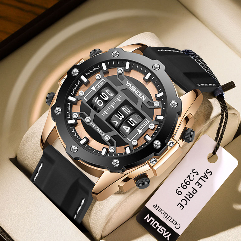 Leather Watch Band Men - ساعة يد رقمية إبداعية للرجال، ساعة