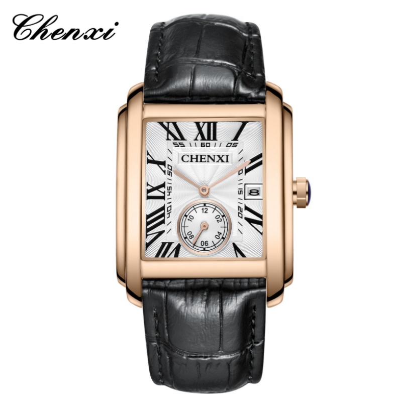 Leather Watch Band Men - CHENXI 8216 موضة كلاسيكية مربعة بنية